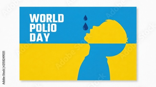 Silhouette of a child receiving oral polio vaccine against a blue and yellow background poliovirus vaccination immunization childhood pediatric healthcare
