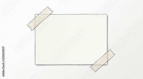 Blank paper sheet secured with adhesive tape rests on a white surface attachment cardstock cellulose clean clipped close-up craft document