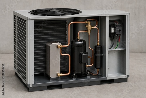 Commercial Heat Pump Cutaway Showing Internal Components and Refrigeration Circuit