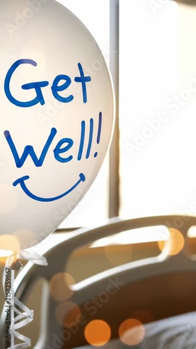 Get well balloon for hospital patient recovery, medical healthcare support, wellness and healing comfort with optimism, greeting for convalescence and care in a clinic setting