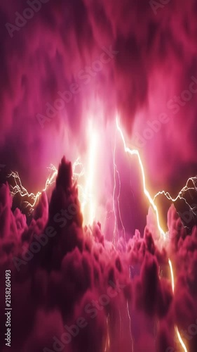 Dramatic lightning flash in a dark supercell thunderstorm, atmospheric nature weather energy, powerful storm tempest meteorology, bright electricity discharge in heavy clouds at night