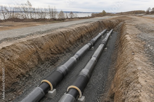 District Heating Supply and Return Pipes Installed in Excavated Trench