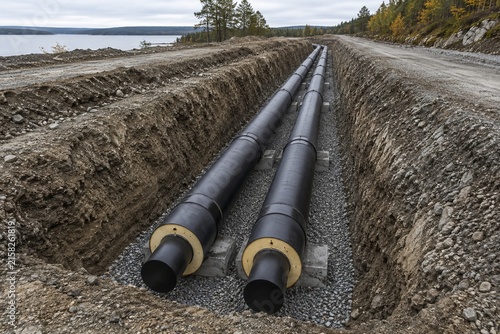 Pre-Insulated District Heating Supply and Return Pipes in Excavated Utility Trench