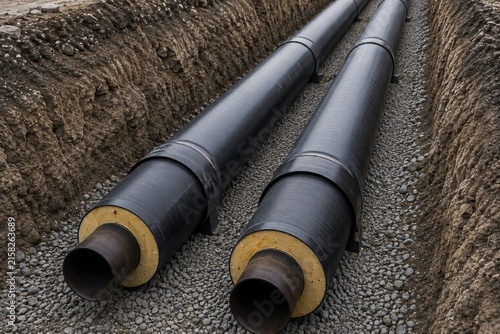 Large Pre-Insulated District Heating Pipes Installed in Open Utility Trench