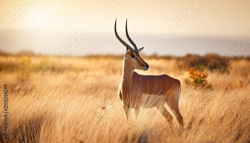 graceful antelope stands in sunlit dry grass