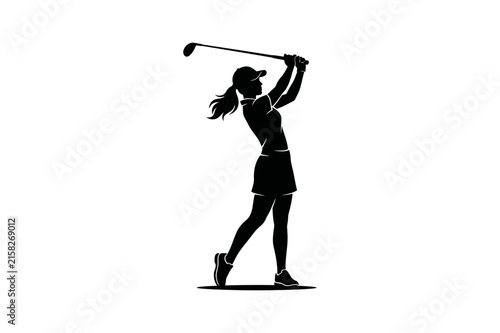 Black silhouette of a female golfer swinging a golf club vector illustration