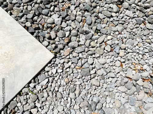 Minimalist garden concept with cast cement and small stones