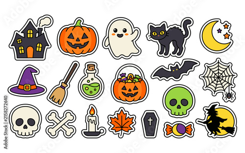 Принти на полотні Set of cute halloween stickers featuring spooky characters and traditional autum