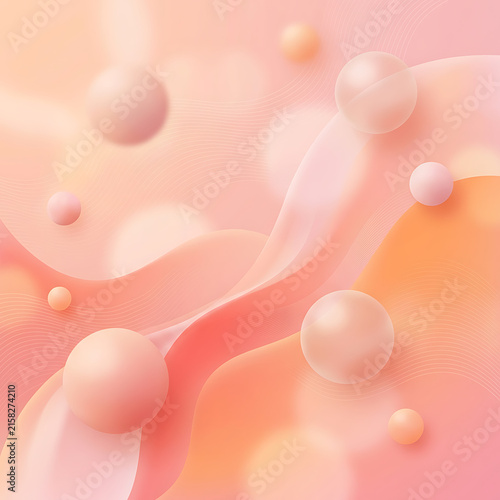 Abstract pastel gradient with soft 3D spheres and waves