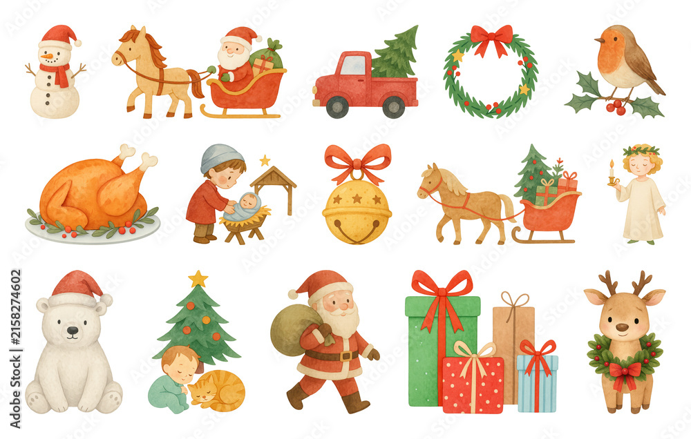 Naklejka premium PNG Charming festive holiday illustrations, element set on transparent background