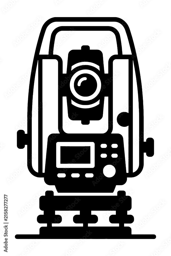 Naklejka premium Black and white survey total station icon