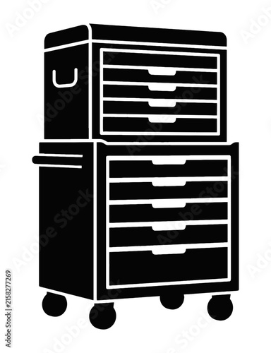Black metal rolling tool chest with many drawers