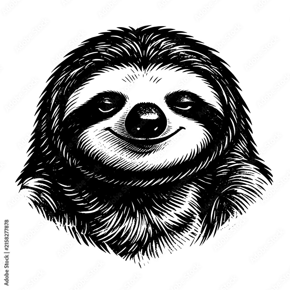 Naklejka premium Sloth slay expression Hand-drawn vintage engraving illustration