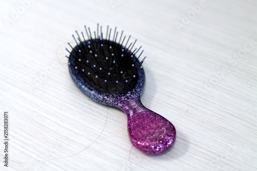 Purple Glitter Hair Brush With Loose Strands For Beauty Care