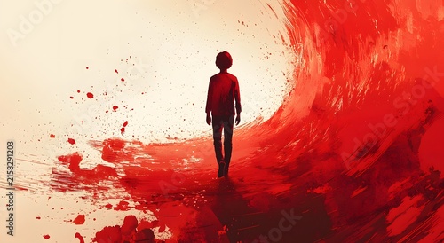 World health artwork with crimson planet and hands design banner