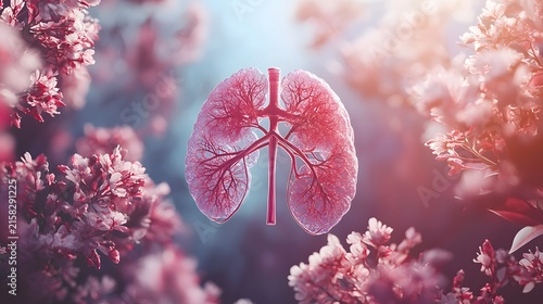 World TB awareness poster showing lungs bronchial tree and ribbon image