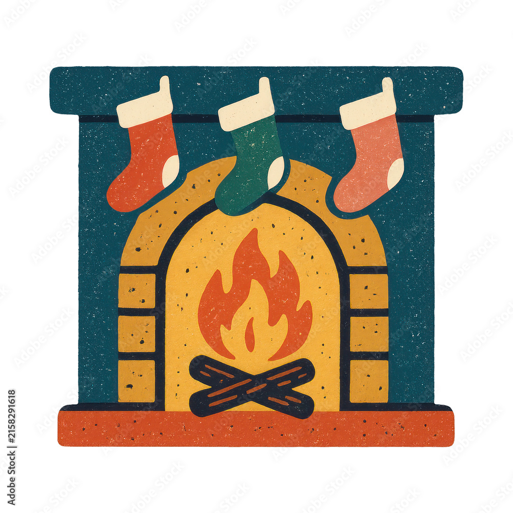 Fototapeta premium PNG Cozy festive fireplace illustration.