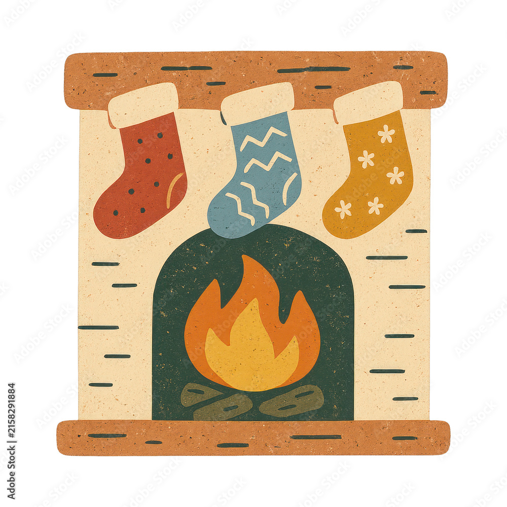 Fototapeta premium PNG Cozy festive fireplace illustration.