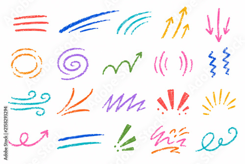 Crayon drawn attention symbols and doodle emphasis marks collection. Hand drawn sparkle bursts, comic rays, sketch highlight signs. Colorful Crayon Emphasis and Doodle Symbol Collection. Generative AI
