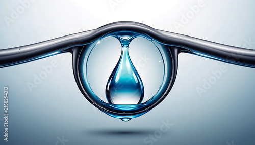 Macro shot of a clear water droplet inside glass curve.