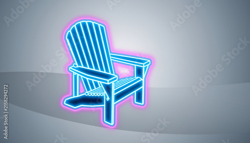 Neon Glowing Adirondack Chair Silhouette on Gradient Backdrop.