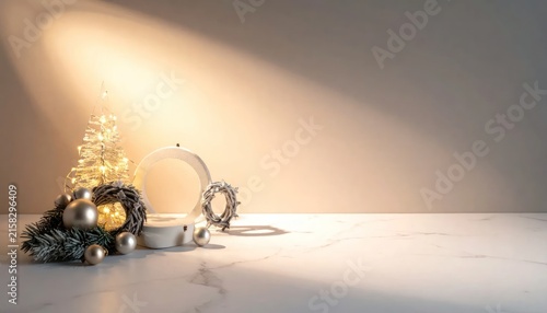 Festive Christmas Decorations with Warm Golden Light.