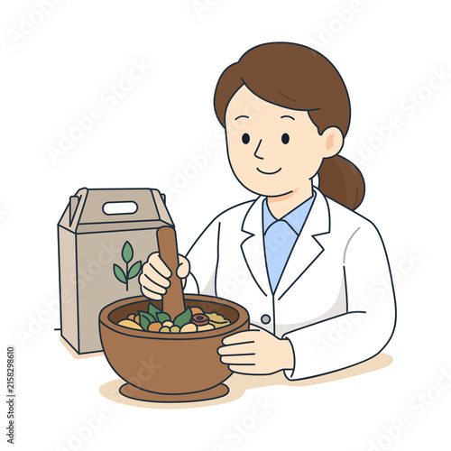Korean Traditional Medicine Doctor Herbal Treatment Illustration