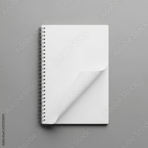Blank spiral notebook on a plain gray background.