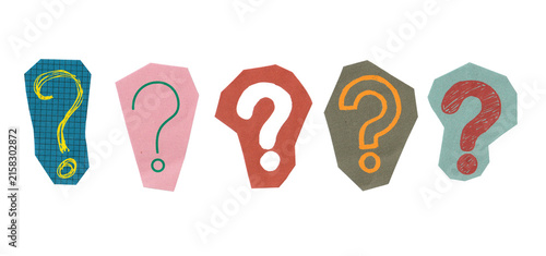 Colorful Paper Cutout Question Marks Set Isolated on White Background