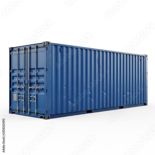 Blue shipping container isolated on white background.