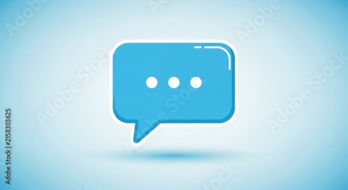 Blue speech bubble icon with three dots on light background.