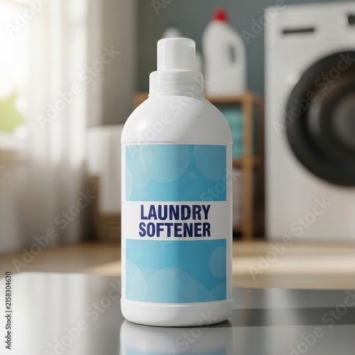 Bottle of laundry softener on a kitchen counter.