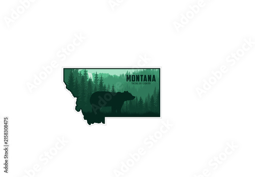 Montana Big Sky Country Wilderness Sticker with Bear, Forest, Mountains and Waterfall