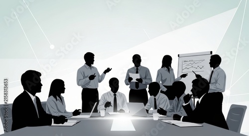 Business meeting with presentation and team discussion.