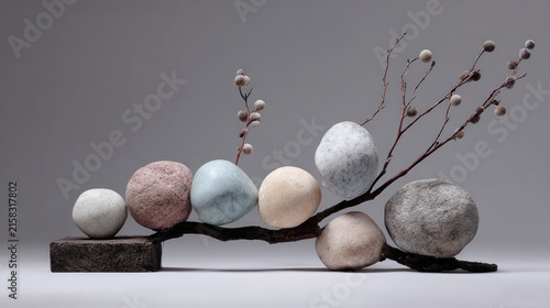 Abstract composition of rocks and branch