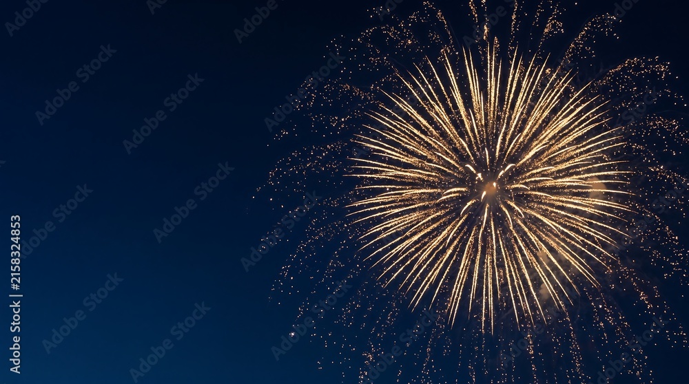 Fototapeta premium Golden firework explosion against a dark night sky.