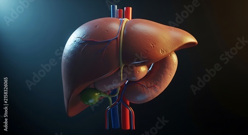 Quadro su tela Realistic anatomical model of human liver and gallbladder system