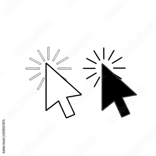 Plakat A black and a white computer mouse cursor with rays isolated on transparent background