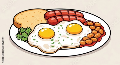 Classic Breakfast Plate with Eggs Sausages and Toast.