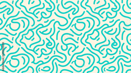 Teal Doodle Seamless Pattern Abstract Memphis Line Background
