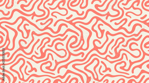 Abstract Seamless Pattern Coral Wavy Lines Minimal Background Texture