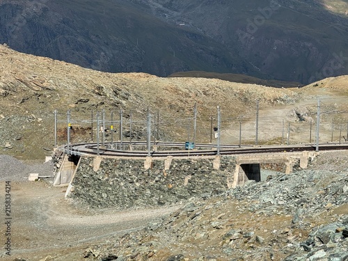 Gornergrat Railway, famous electric cogwheel mountain train in Alps and Switzerland - Gornergratbahn oder Gornergrat Bahn, berühmte elektrische Zahnradbahn in den Alpen und der Schweiz