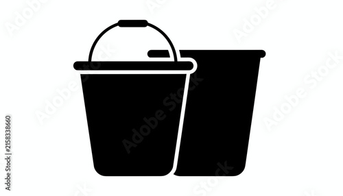 Black silhouette icon of two classic buckets representing cleaning housekeeping construction or household chores.