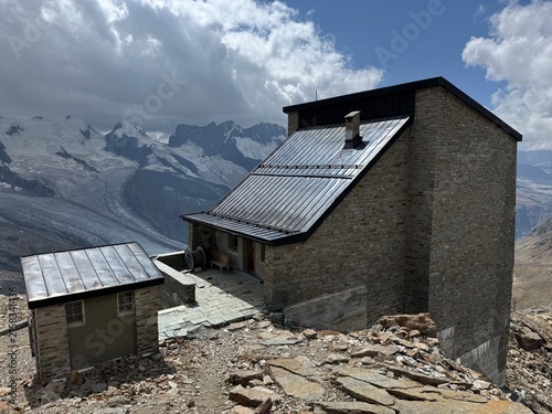 Stockhorn Mountain Station at 3,532 meters above sea level in the Zermatt-Matterhorn Ski Area or Upper Station of the Rote Nase–Stockhorn Aerial Cableway in the Swiss Alps (Valais, Switzerland)