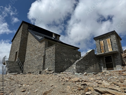 Stockhorn Mountain Station at 3,532 meters above sea level in the Zermatt-Matterhorn Ski Area or Upper Station of the Rote Nase–Stockhorn Aerial Cableway in the Swiss Alps (Valais, Switzerland)