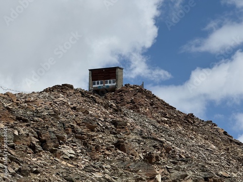 Stockhorn Mountain Station at 3,532 meters above sea level in the Zermatt-Matterhorn Ski Area or Upper Station of the Rote Nase–Stockhorn Aerial Cableway in the Swiss Alps (Valais, Switzerland)