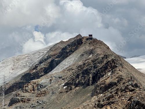 Stockhorn Mountain Station at 3,532 meters above sea level in the Zermatt-Matterhorn Ski Area or Upper Station of the Rote Nase–Stockhorn Aerial Cableway in the Swiss Alps (Valais, Switzerland)