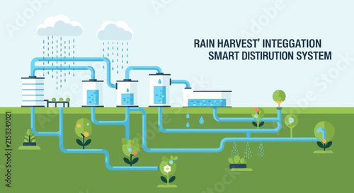 Smart rainwater harvesting system with automated distribution.