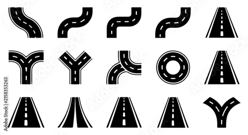 Road map elements different parts for highway street traffic isolated vector illustration.