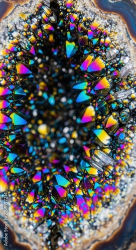Colorful Crystalline Mineral Formation Under Microscope.
